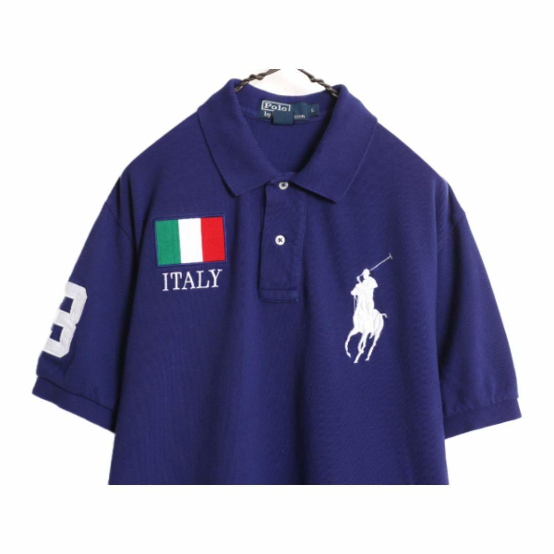 Ralph Lauren(ラルフローレン)のビックポニー イタリア代表 モデル ポロ ラルフローレン 鹿の子 半袖 ポロシャツ メンズ L / 古着 半袖シャツ 国旗 青 ナンバリング ブルー メンズのトップス(ポロシャツ)の商品写真