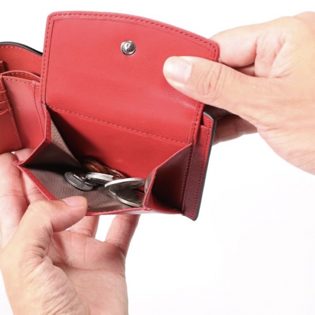 【財布】二つ折り 黒×赤 メンズ 新品 本革 薄型 ビジネス レザー カード収納 メンズのファッション小物(折り財布)の商品写真