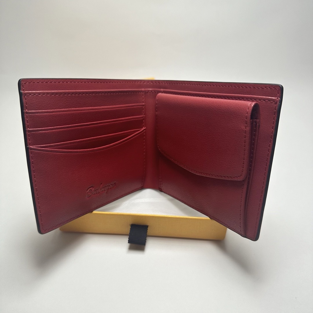 【財布】二つ折り 黒×赤 メンズ 新品 本革 薄型 ビジネス レザー カード収納 メンズのファッション小物(折り財布)の商品写真