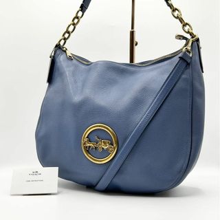 コーチ(COACH)のX383【コーチ】レザーショルダーバッグ　ホースアンドキャリッジ　チェーン　青(ハンドバッグ)