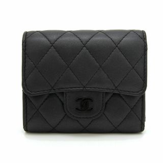 シャネル(CHANEL)の美品 シャネル 三つ折り財布 クラシック スモール フラップ ウォレット AP0229 ブラック ラムスキン レザー CHANEL マトラッセ COCO(財布)