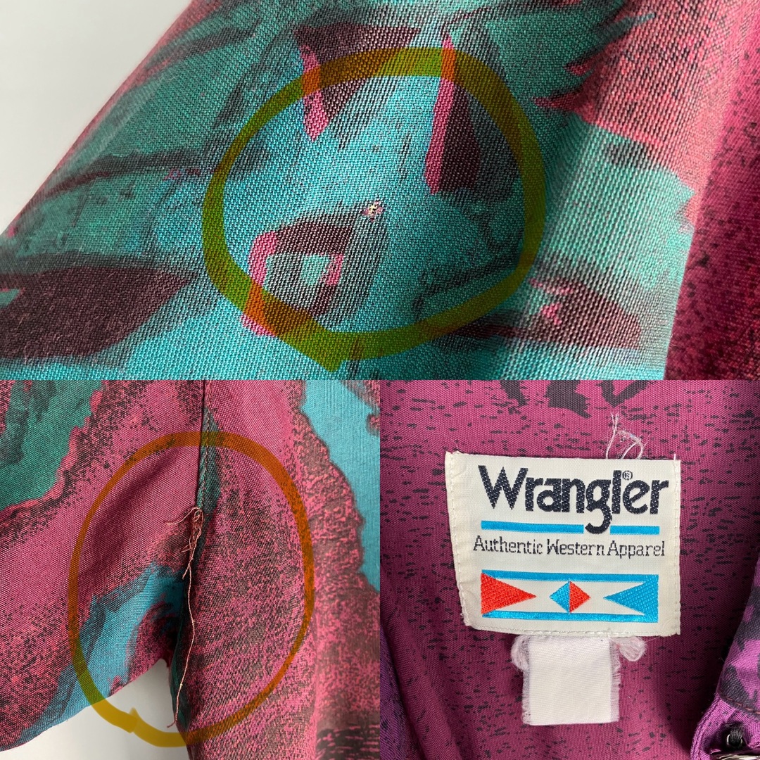 Wrangler(ラングラー)の【ラングラーヴィンテージ　長袖シャツ　総柄　ワインレッド　黒　青緑　古着】 メンズのトップス(シャツ)の商品写真