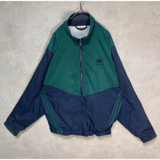 アディダス(adidas)の古着 90s アディダス ナイロンジャケット 長袖 グリーン ネイビー 緑 紺(ナイロンジャケット)