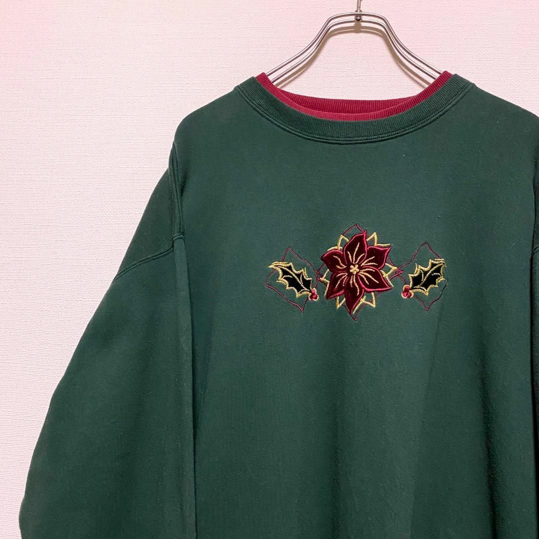 VINTAGE(ヴィンテージ)のアメリカ古着　90s ヴィンテージ　花柄　刺繍　裏起毛　トレーナー　スウェット レディースのトップス(トレーナー/スウェット)の商品写真