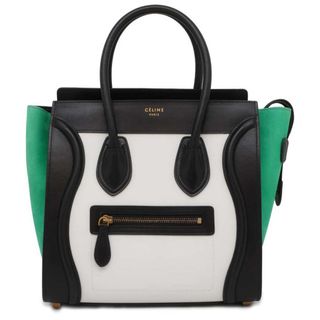 セリーヌ(celine)のセリーヌ ハンドバッグ ラゲージマイクロショッパー レザー ヌバック 167793 CELINE バッグ 黒 白(ハンドバッグ)