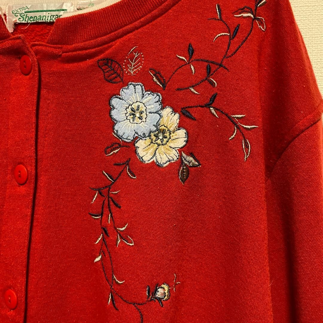 VINTAGE(ヴィンテージ)のアメリカ古着　90s トレーナー　スウェット　ボタン留　刺繍　裏起毛　R56 レディースのトップス(カーディガン)の商品写真