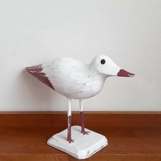 鳥の置物 木製 カモメ？ オブジェ インテリア 高さ約21.5cm ホワイト(置物)