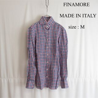 FINAMORE - FINAMORE リネン チェック シャツ カッタウェイ イタリア製 M 麻