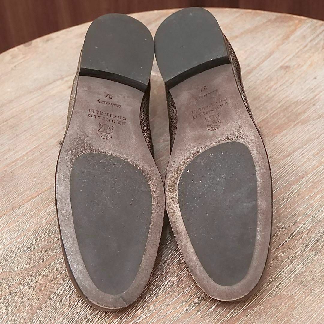 BRUNELLO CUCINELLI(ブルネロクチネリ)の【最高級✨】ブルネロクチネリ フラットローファー シルバー シボ革 EU37 レディースの靴/シューズ(ローファー/革靴)の商品写真