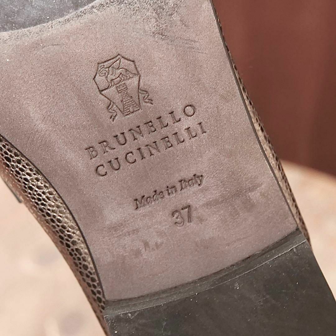 BRUNELLO CUCINELLI(ブルネロクチネリ)の【最高級✨】ブルネロクチネリ フラットローファー シルバー シボ革 EU37 レディースの靴/シューズ(ローファー/革靴)の商品写真