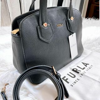 Furla - 【美品】 フルラ コスタンザ トートバッグ ブルー シボ革 Furla - 【美品】 フルラ コスタンザ トートバッグ ブルー シボ革