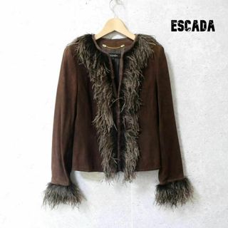 エスカーダ(ESCADA)の美品 ESCADA ゴートレザー スエード フェザー ノーカラージャケット(ノーカラージャケット)