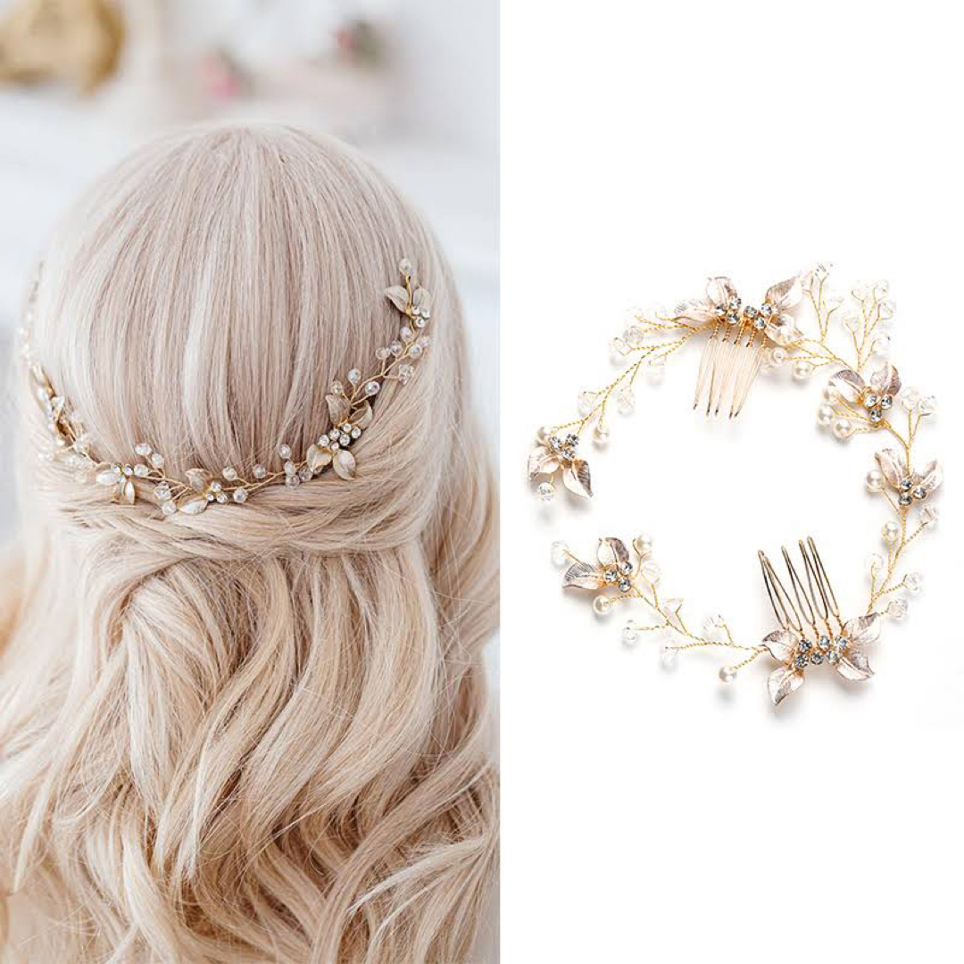 新品☆ ブライダル ヘアアクセサリー ウェディング ヘッドドレス リーフ パール レディースのヘアアクセサリー(その他)の商品写真