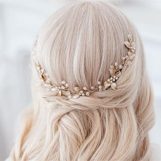 新品☆ ブライダル ヘアアクセサリー ウェディング ヘッドドレス リーフ パール(その他)