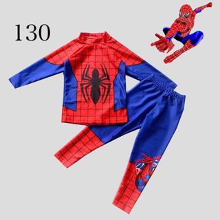 ブルー　130cm  水着　2点セット　ラッシュガード スパイダーマン 男の子(水着)