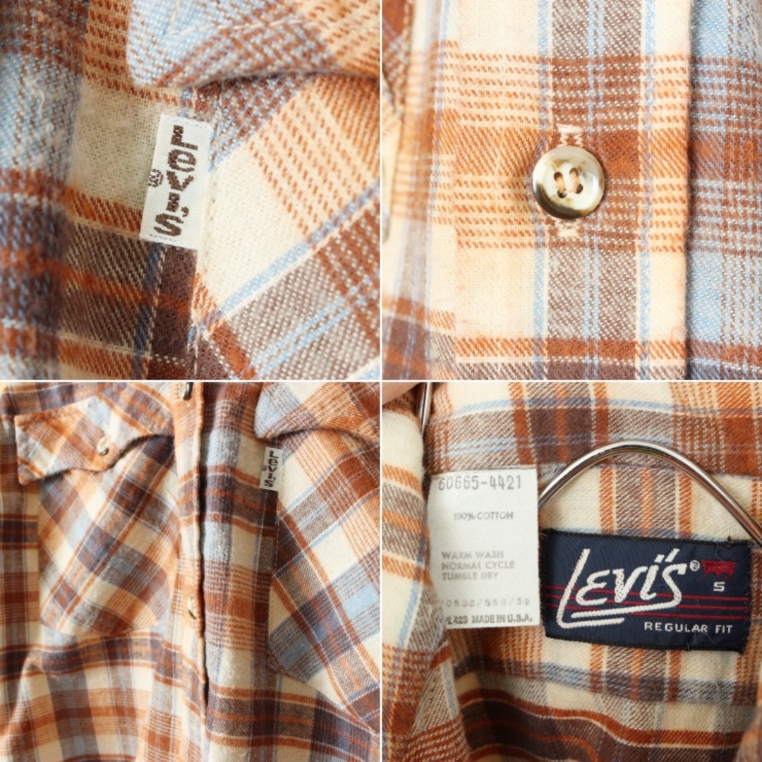 Levi's(リーバイス)の80s USA製LevisリーバイスフランネルチェックシャツブラウンS ss54 メンズのトップス(シャツ)の商品写真