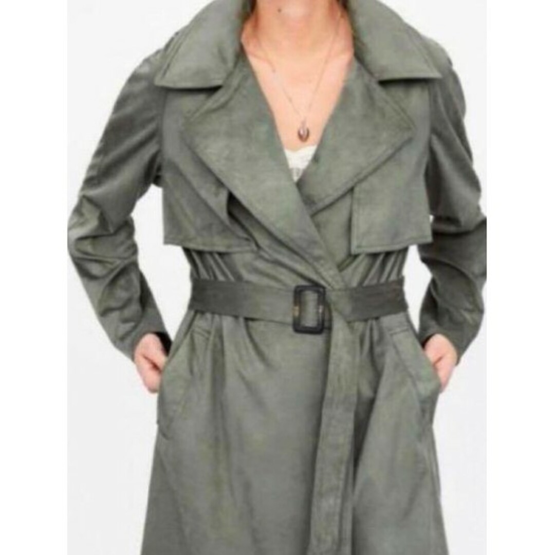 ZARA(ザラ)のZARA ザラ　トレンチコート　カーキ　スエード　ベルト付　春コート　上着 レディースのジャケット/アウター(トレンチコート)の商品写真