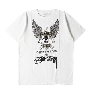 ステューシー(STUSSY)の美品 STUSSY ステューシー Tシャツ サイズ:L 30周年記念 NEIGHBORHOOD イーグル&スカル クルーネック 半袖Tシャツ ホワイト 白 ネイバーフッド コラボ トップス カットソー【メンズ】【中古】(Tシャツ/カットソー(半袖/袖なし))