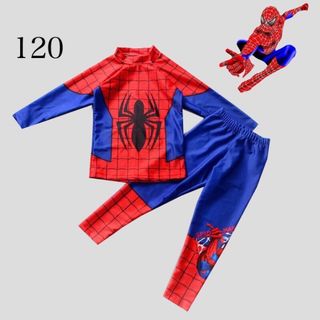 ブルー　120cm  水着　2点セット　ラッシュガード スパイダーマン 男の子(下着)