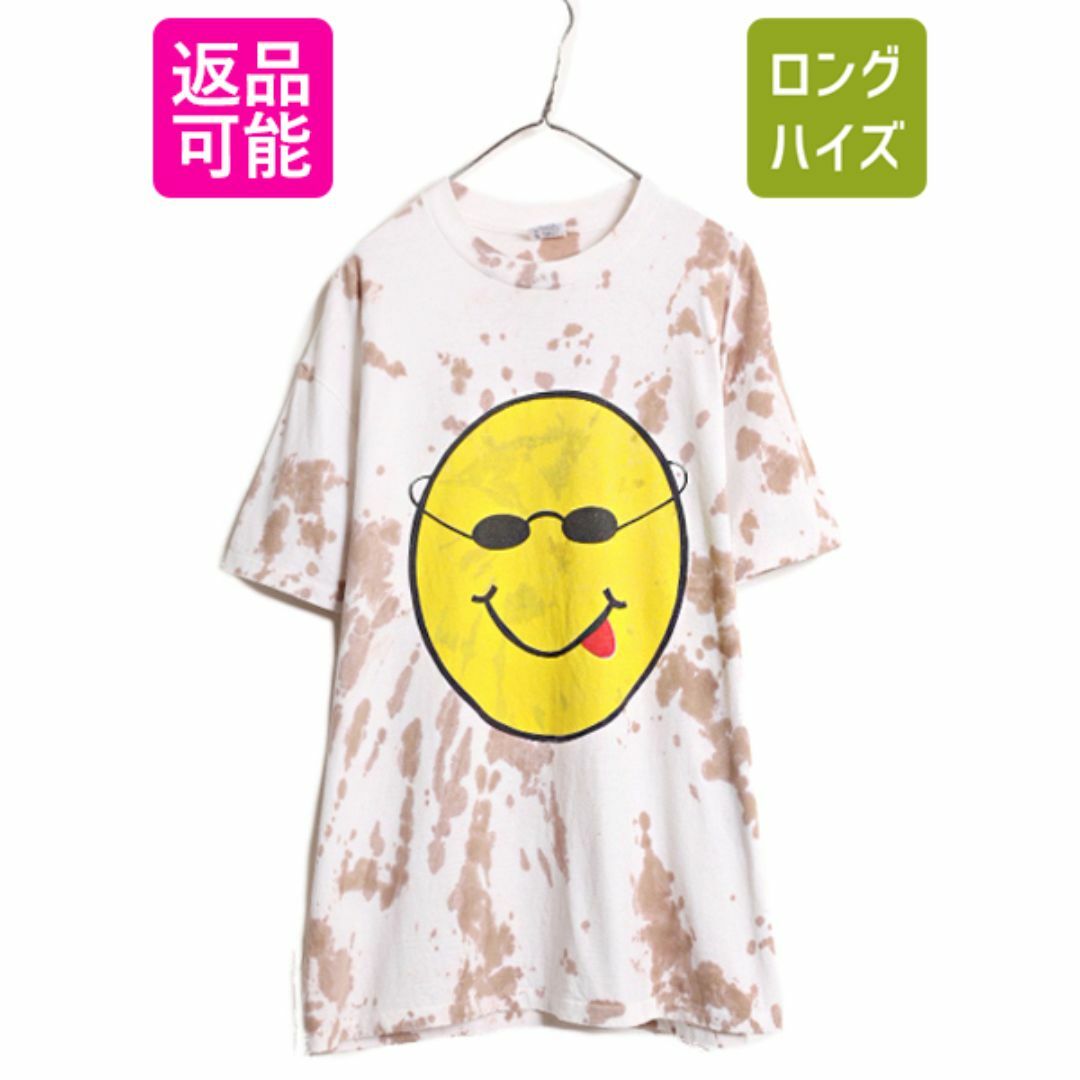 90s USA製 ★ スマイル イラスト プリント タイダイ Tシャツ メンズ XL 古着 90年代 キャラクター サイケデリック ニコちゃん 大きいサイズ メンズのトップス(Tシャツ/カットソー(半袖/袖なし))の商品写真