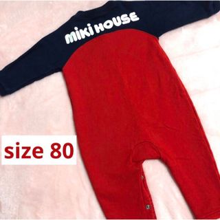 ミキハウス(mikihouse)のミキハウス★ロンパース80 ミキハウスバックロゴロンパース　赤×紺(ロンパース)