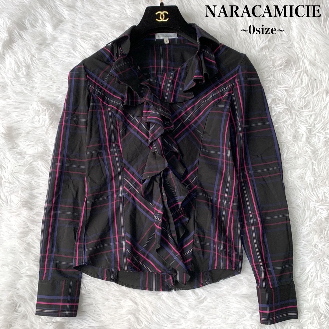 NARACAMICIE(ナラカミーチェ)の【美品】NARACAMICIE ナラカミーチェ チェックフリルシャツ スキッパー レディースのトップス(シャツ/ブラウス(長袖/七分))の商品写真