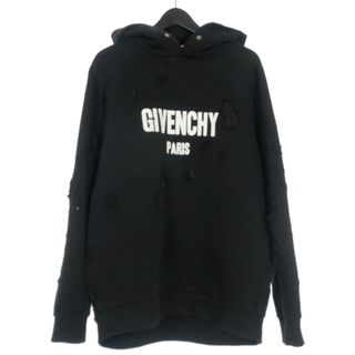 ジバンシィ(GIVENCHY)のジバンシィ デストロイ加工 ロゴフーディー パーカー 長袖 M 黒 ブラック(パーカー)