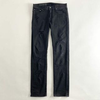 ARMANI EXCHANGE - 39d6 ARMANI EXCHANGE アルマーニエクスチェンジ ブラックデニム スキニーパンツ ビンテージ加工 30 SLIM FIT ダメージ加工