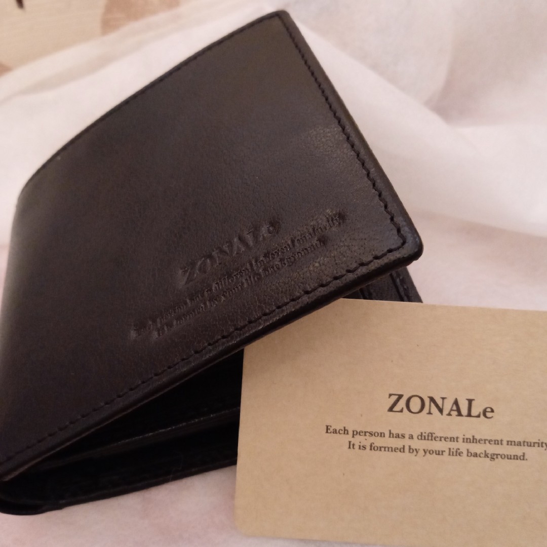 ZONALe(ゾナール)の②ー①新品未使用 ZONAL ゾナール 紳士革二つ折り黒財布  定価11000 メンズのファッション小物(折り財布)の商品写真