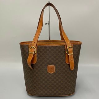 セリーヌ(celine)の美品 CELINE セリーヌ ヴィンテージ マカダム ブラゾン トリオンフ ロゴ レザー 本革 ハンドバッグ ミニ トートバッグ ブラウン 25116(トートバッグ)