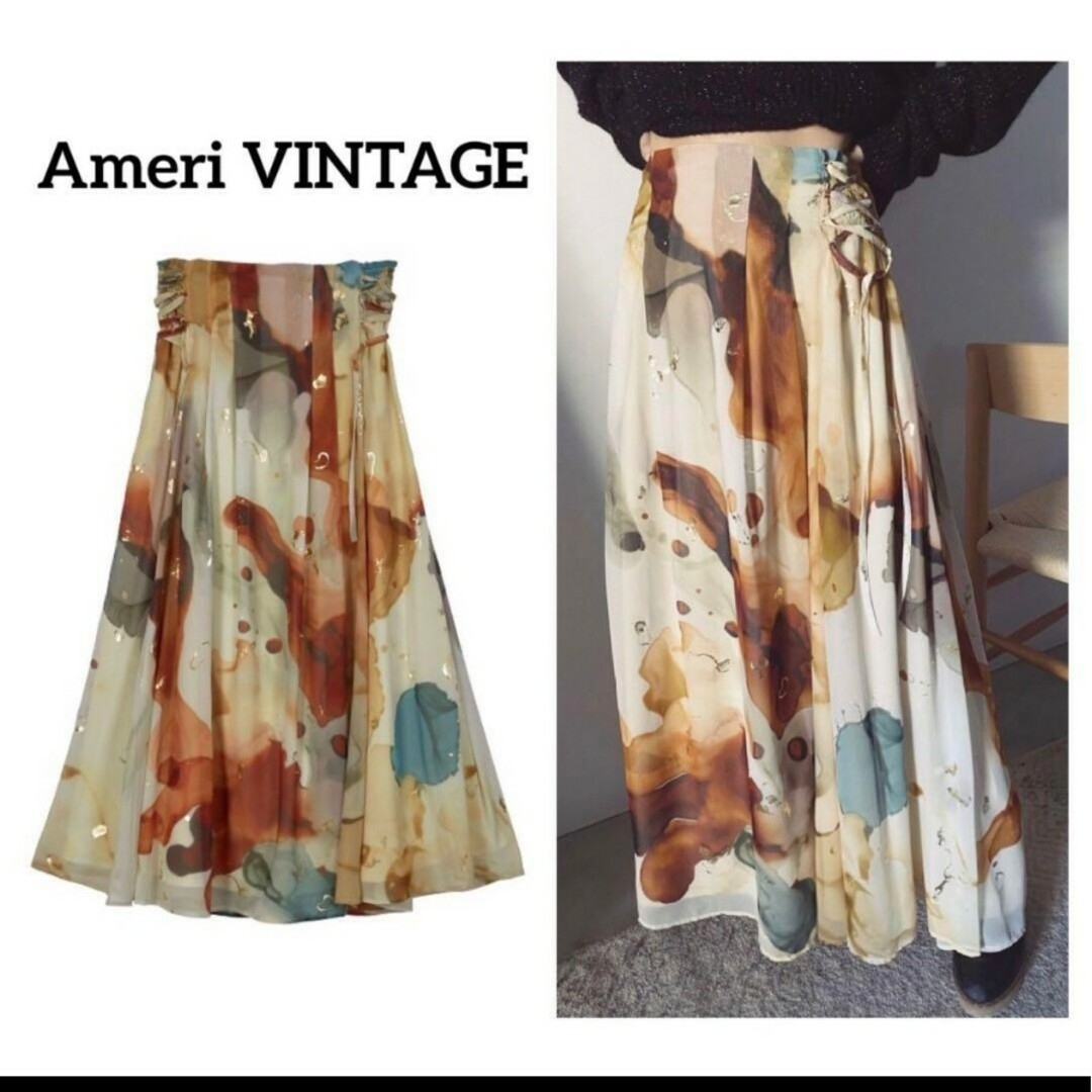 Ameri VINTAGE(アメリヴィンテージ)の★Ameri VINTAGE★AMELIA INK ART SKIRT★S レディースのスカート(ロングスカート)の商品写真