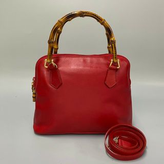 美品 GUCCI オールドグッチ グッチ ヴィンテージ バンブー レザー 本革 2way ハンドバッグ ミニ ショルダーバッグ レッド 3kmk626-6