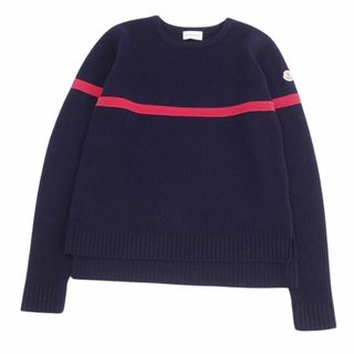 モンクレール(MONCLER)の美品 モンクレール MONCLER ニット セーター ロングスリーブ 長袖 クルーネック ウール トップス メンズ M ネイビー/レッド(ニット/セーター)