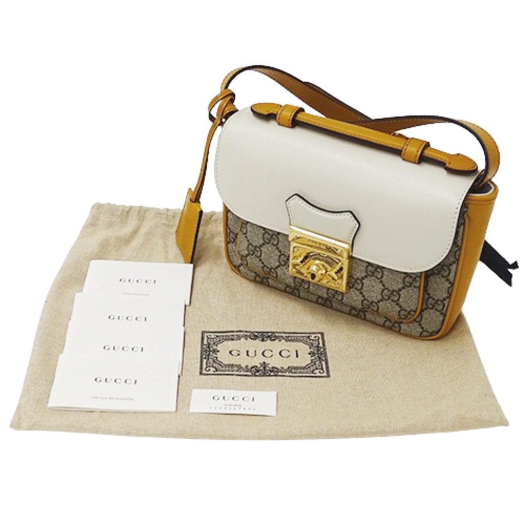 Gucci(グッチ)のグッチ GUCCI バッグ レディース ブランド ハンドバッグ ショルダーバッグ 2way GGスプリーム パドロック ベージュ ホワイト マスタード 658487 コンパクト おしゃれ 斜め掛け 【中古】 レディースのバッグ(ハンドバッグ)の商品写真