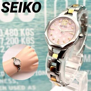 セイコー(SEIKO)の極美品■稼働 セイコー アナログ レディース ピンク ドット柄 ゴールド コンビ(腕時計)