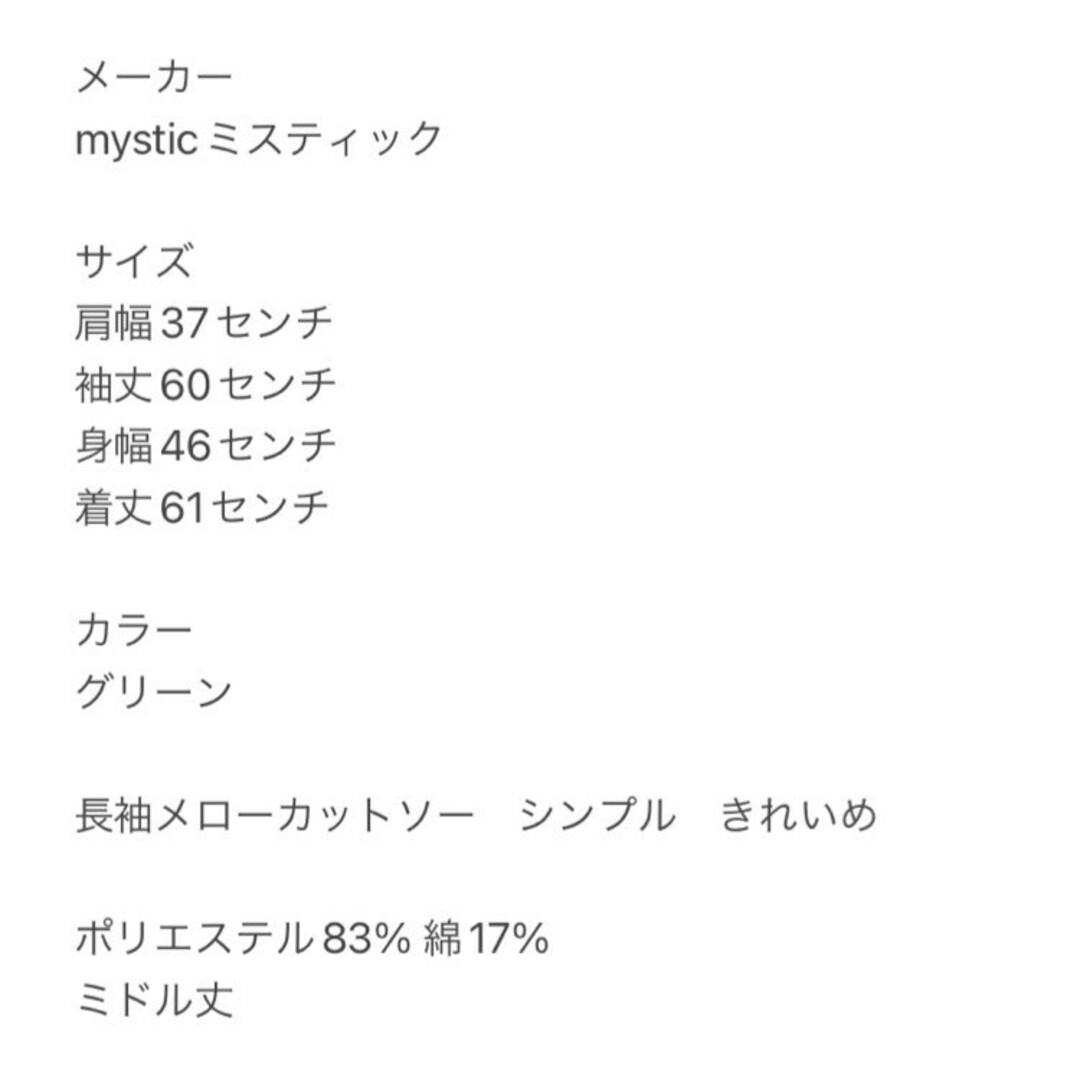 mystic(ミスティック)のミスティック　長袖カットソー　F　グリーン　メロウ　シンプル　きれいめ　ポリ　綿 レディースのトップス(カットソー(長袖/七分))の商品写真