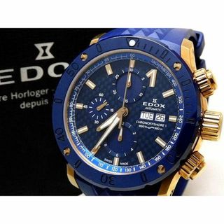 美品 EDOX エドックス 時計 ■ 01122-37RBU35-BUIR3 クロノオフショア1 クロノグラフ ネイビー 自動巻き メンズ 腕時計 □6Cマ10000