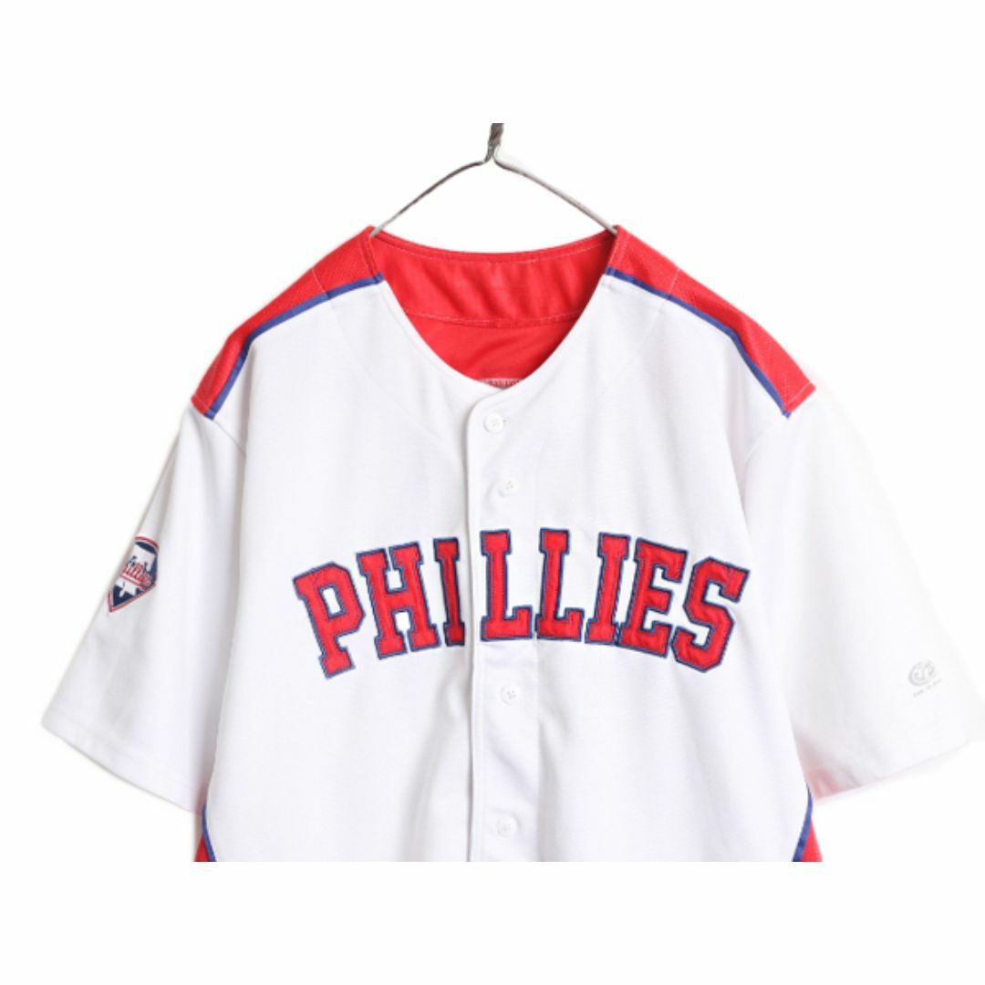 MLB オフィシャル TRUE FAN フィリーズ ベースボール シャツ メンズ L / 古着 ゲームシャツ ユニフォーム メジャーリーグ 半袖シャツ 野球 スポーツ/アウトドアの野球(ウェア)の商品写真
