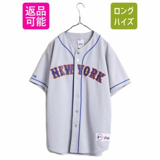 USA製 MLB オフィシャル Majestic メッツ ベースボール シャツ メンズ L 古着 ユニフォーム ゲームシャツ メジャーリーグ 半袖シャツ 野球(ウェア)