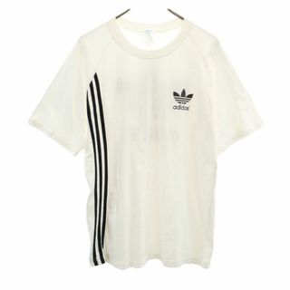 アディダス(adidas)のアディダス 80s トレフォイルロゴ ヴィンテージ バックプリント 半袖 Tシャツ L ホワイト adidas メンズ 古着 【240406】 メール便可(Tシャツ/カットソー(半袖/袖なし))