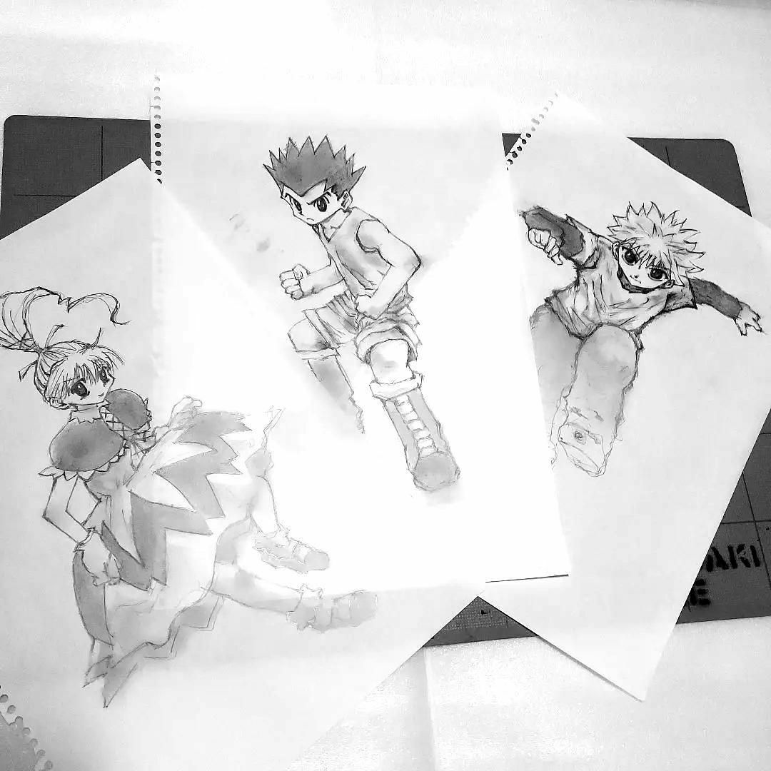 集英社(シュウエイシャ)のハンターハンター ファンイラスト 原画 鉛筆画 ゴン キルア ビスケ 3枚セット エンタメ/ホビーの美術品/アンティーク(絵画/タペストリー)の商品写真