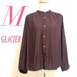 グラシア(GLACIER)のグラシア　長袖ブラウス　M　ブラウン　エンジ　きれいめ　オフィス　ポリ(シャツ/ブラウス(長袖/七分))