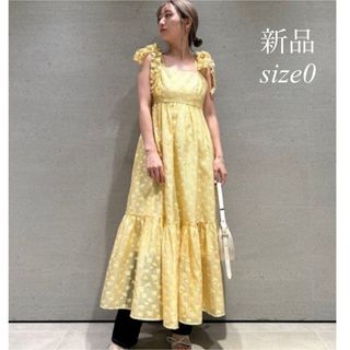 スナイデル(SNIDEL)の【正規品】snidel 肩リボンジャガードキャミワンピース　YEL size0(ロングワンピース/マキシワンピース)