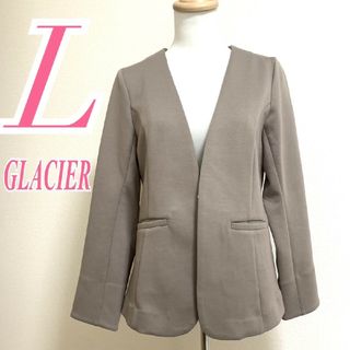 グラシア(GLACIER)のグラシア　ジャケット　L　ベージュ　ノーカラー　オフィス　ポリ　レーヨン(ノーカラージャケット)