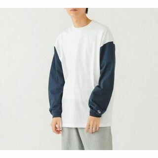 ビームス(BEAMS)のChampion ロングスリーブ 2トーン 新品 ホワイト XL 新品(Tシャツ/カットソー(七分/長袖))