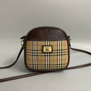 バーバリー(BURBERRY)の美品 BURBERRYS バーバリーズ ノバチェック ロゴ 金具 キャンバス レザー 本革 ミニ ショルダーバッグ ポシェット ブラウン 24452(ショルダーバッグ)