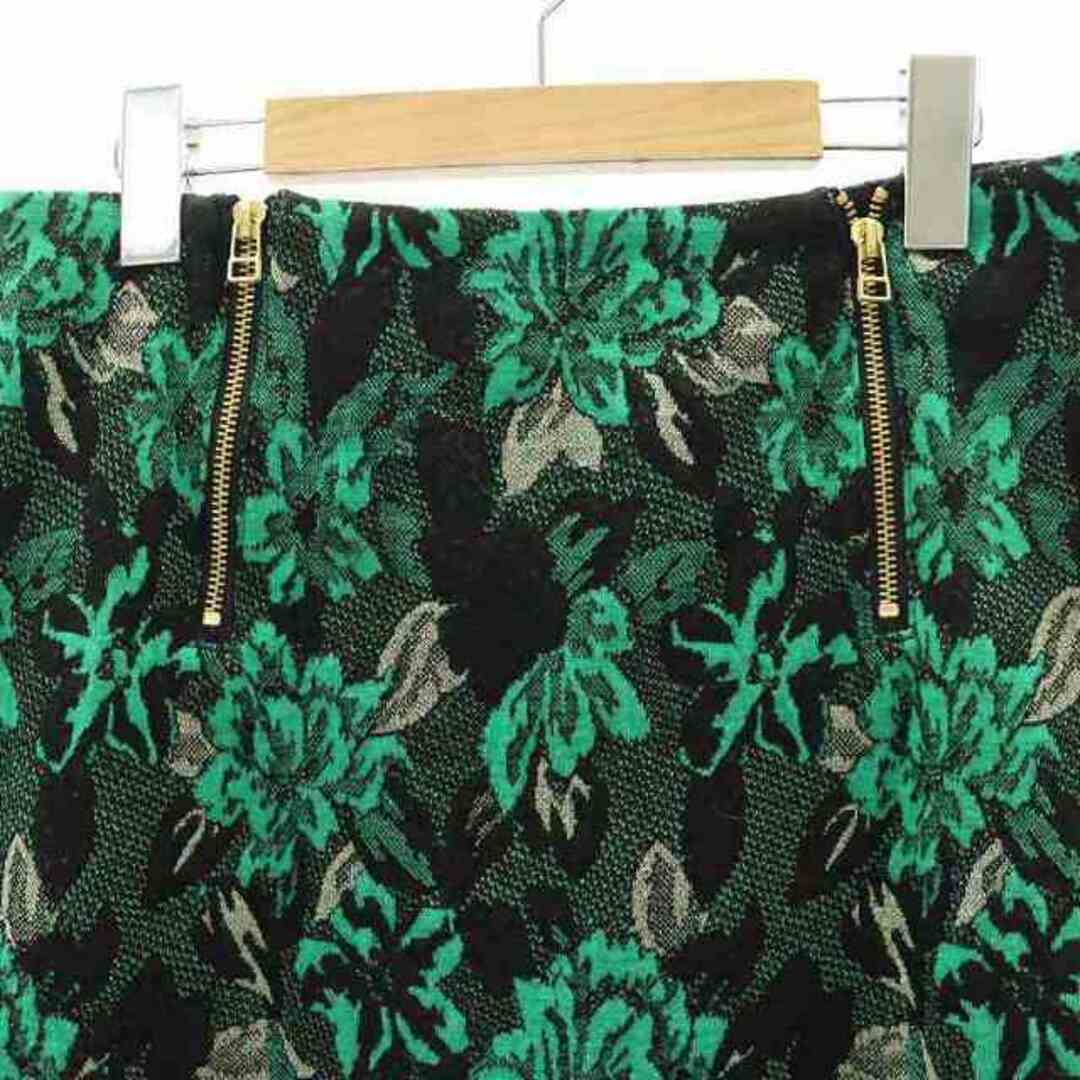 ケイタマルヤマ タイトスカート ひざ丈 花柄 刺繍 ラメ 2 M 緑 黒 レディースのスカート(ひざ丈スカート)の商品写真