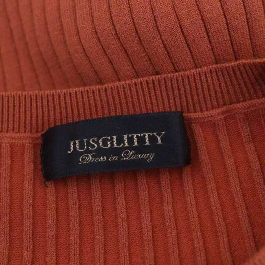JUSGLITTY(ジャスグリッティー)のジャスグリッティー クールネックリブニット カットソー 五分袖 2 赤茶 レディースのトップス(ニット/セーター)の商品写真