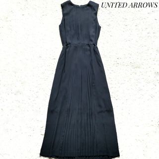 ユナイテッドアローズ(UNITED ARROWS)の【ユナイテッドアローズ】プリーツロングワンピース 38 ネイビー ノースリーブ(ロングワンピース/マキシワンピース)