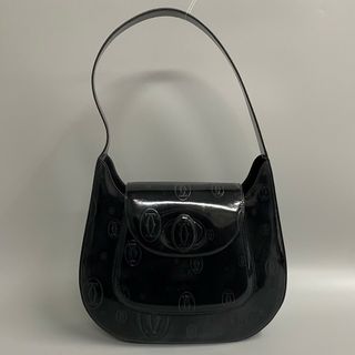 カルティエ(Cartier)の極上 美品 希少品 CARTIER カルティエ ハッピーバースデー ターンロック ロゴ パテント レザー 本革 ハンドバッグ ブラック 19374(ハンドバッグ)